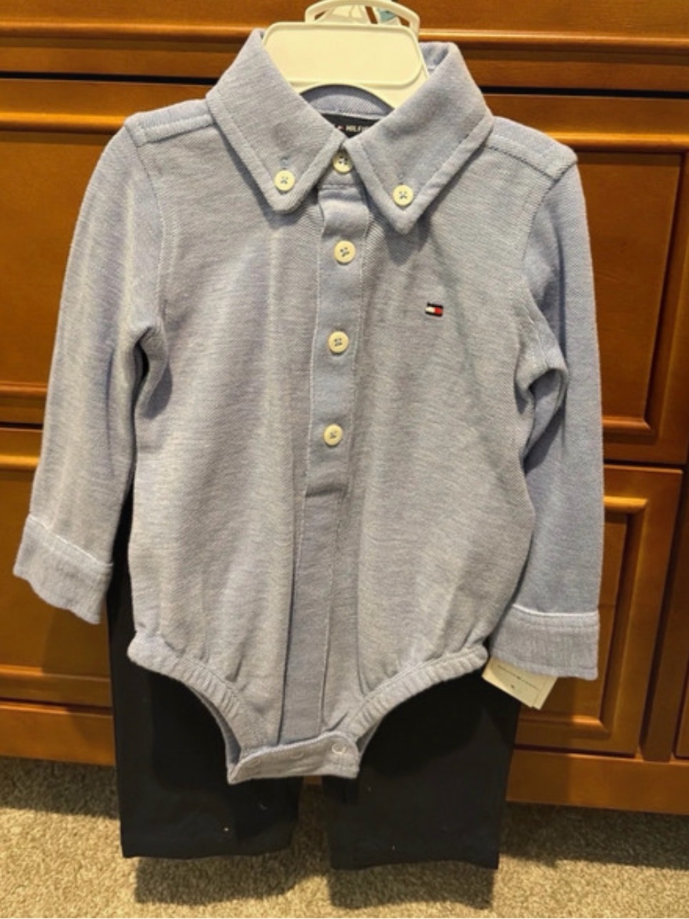 Tommy Hilfiger Light Blue Button-Down Baby Bodysuit Shirt